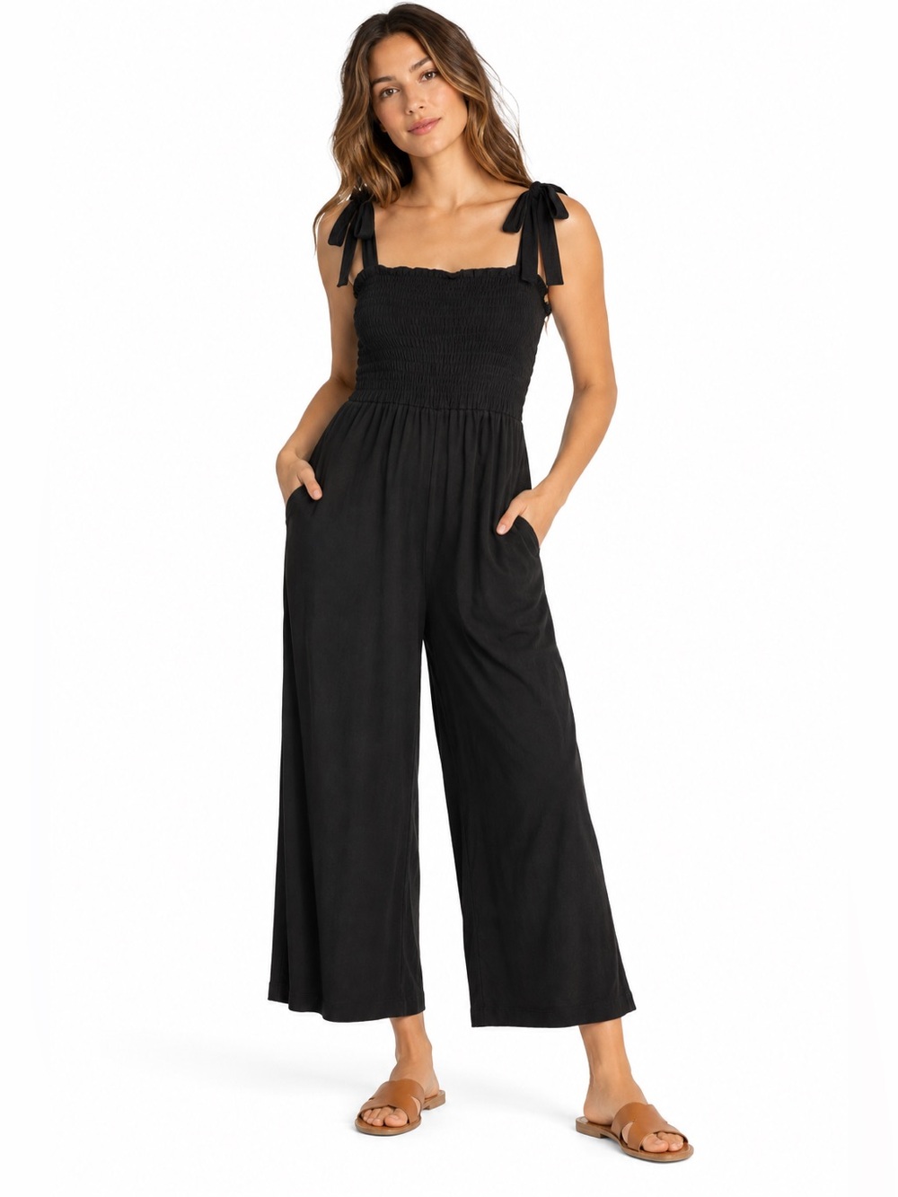 Toad&Co Black Gemina Sleeveless Tie Strap Smocked Jumpsuit Size Small NWT